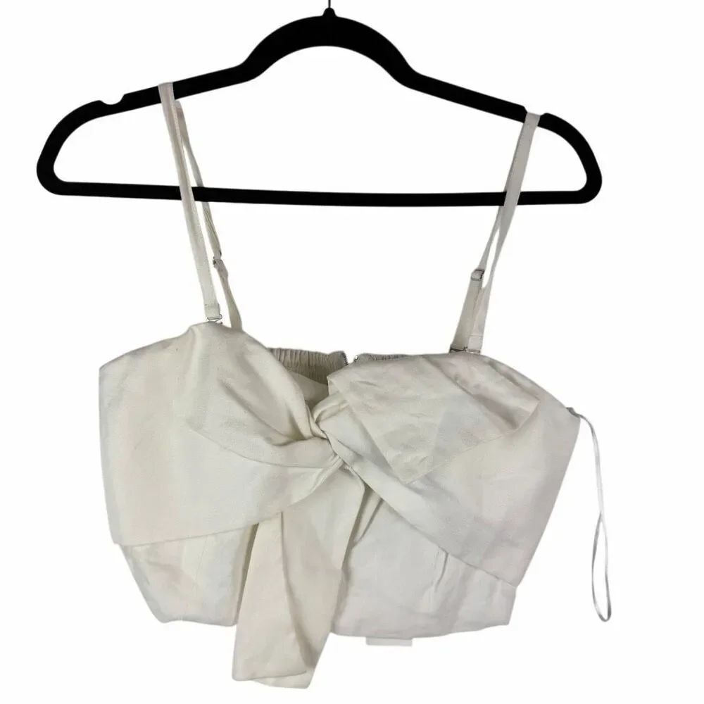 NWT Milly Cream / Off White Bree Linen Bow Top- Size L